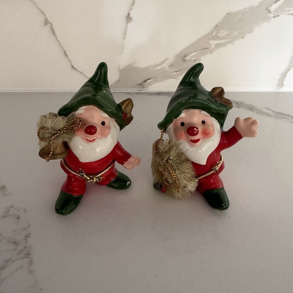 NAPCO CHRISTMAS CANDY CANE SANTA ELVES PIXIE GNOMES BOTTLE BRUSH VINTAGE 3" RARE